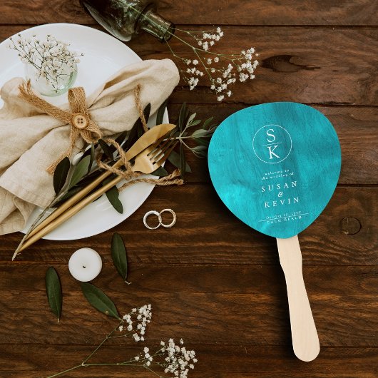 Aqua Turquoise & Blauwgroen Waterverf Trouwprogram Handwaaier