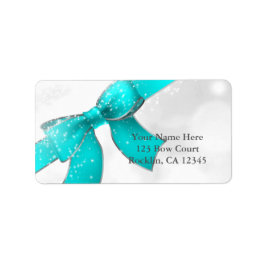 Aqua Turquoise Blue Bow & Sparkles Chic Invitation Etiket