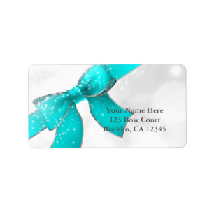 Aqua Turquoise Blue Bow & Sparkles Chic Invitation Etiket