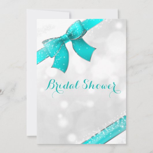 Aqua Turquoise Blue Bow & Sparkles Chic Invitation Kaart (Achterkant)