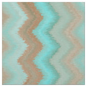 Aqua Turquoise Blue Brown Ikat Zigzag Pattern Stof (Close Up)