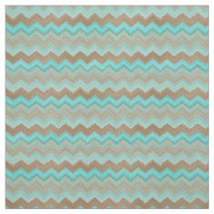 Aqua Turquoise Blue Brown Ikat Zigzag Pattern Stof