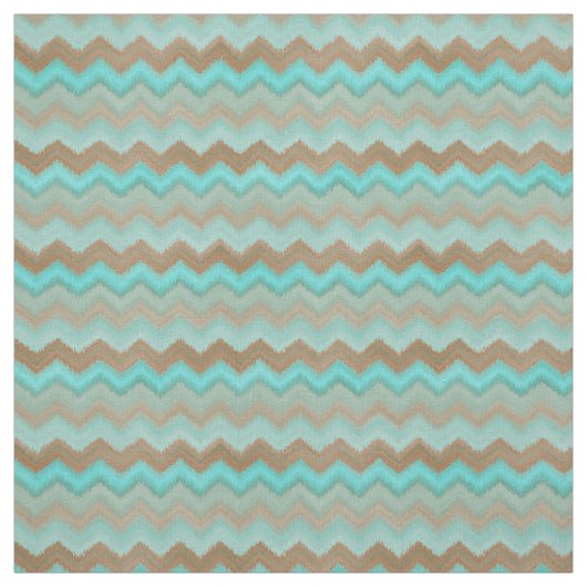 Aqua Turquoise Blue Brown Ikat Zigzag Pattern Stof (Swatch)