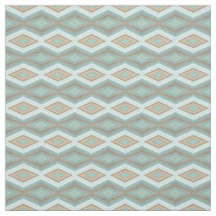 Aqua Turquoise Blue Green Brown Tribal Squares Stof