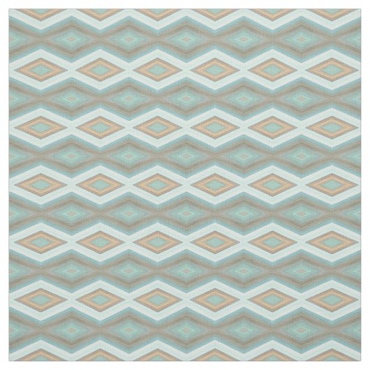 Aqua Turquoise Blue Green Brown Tribal Squares Stof (Swatch)