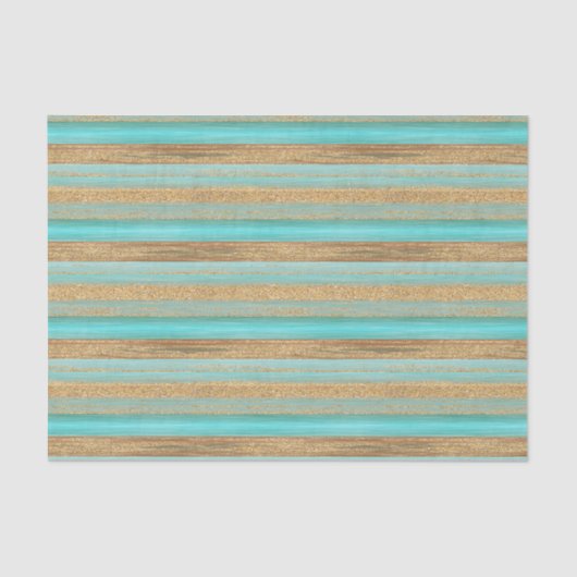Aqua Turquoise Blue Green Faux Glitter Stripe Art Tissuepapier (Voorkant)