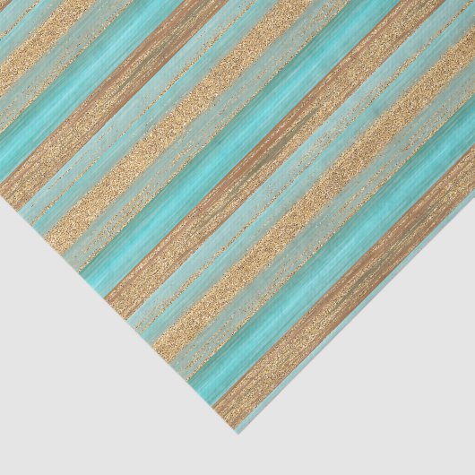 Aqua Turquoise Blue Green Faux Glitter Stripe Art Tissuepapier (Detail)