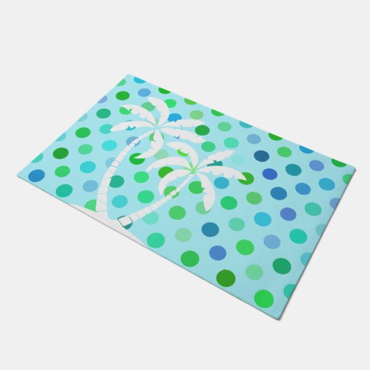 Aqua Turquoise Blue Lime Green Polkadots Pattern Deurmat (Schuin)