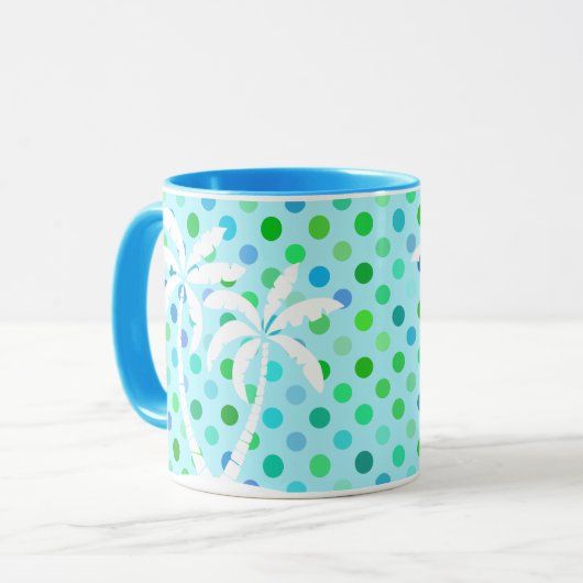 Aqua Turquoise Blue Lime Green Polkadots Pattern Mok (Voorkant links)