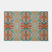 Aqua Turquoise Blue Oranje Brown Tribal Pattern Deurmat (Voorkant)