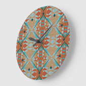 Aqua Turquoise Blue Oranje Brown Tribal Pattern Grote Klok (Hoek)