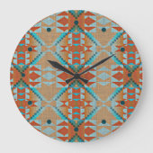Aqua Turquoise Blue Oranje Brown Tribal Pattern Grote Klok (Voorkant)