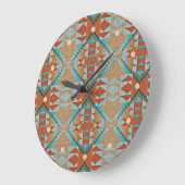 Aqua Turquoise Blue Oranje Brown Tribal Pattern Grote Klok (Hoek)
