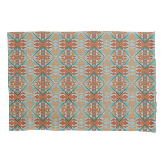 Aqua Turquoise Blue Oranje Brown Tribal Pattern Kussensloop (Voorkant-Links)