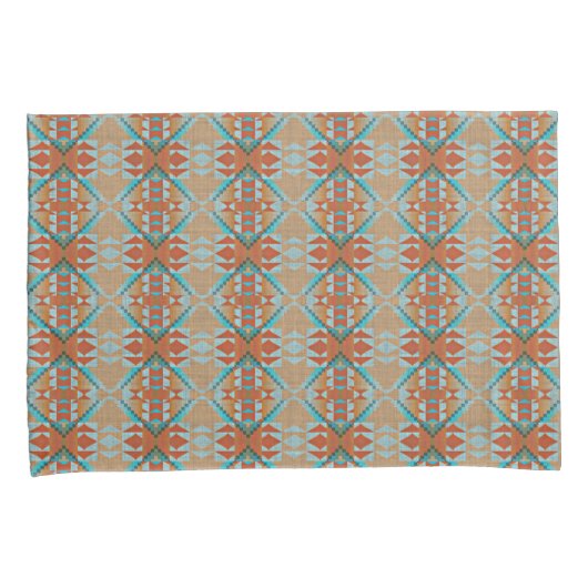 Aqua Turquoise Blue Oranje Brown Tribal Pattern Kussensloop (Voorkant-Rechts)