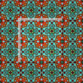 Aqua Turquoise Blue Oranje Red Brown Orient Art Stof (Delen)