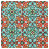 Aqua Turquoise Blue Oranje Red Brown Orient Art Stof (Close Up)