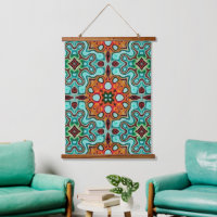 Aqua Turquoise Blue Oranje Red Brown Tribal Art