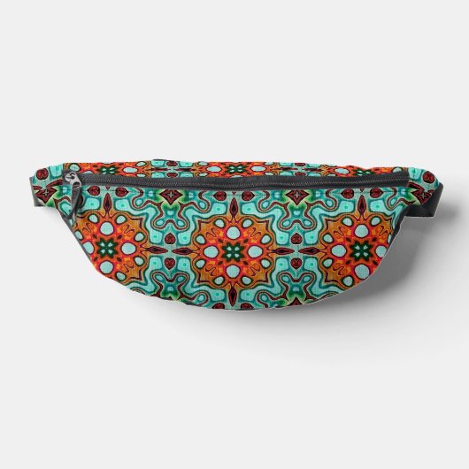 Aqua Turquoise Blue Oranje Red Brown Tribal Art Heuptasje (Liggend)