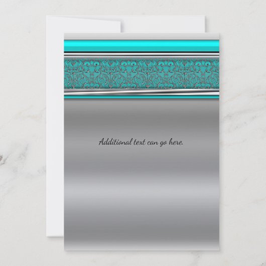 Aqua Turquoise Blue & Silver Sweet 16 Uitnodiginge Kaart (Achterkant)