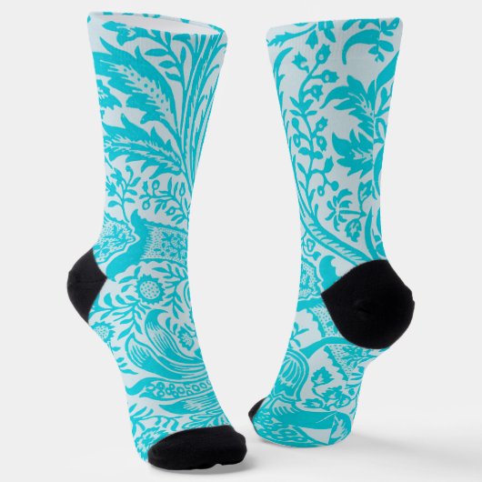 Aqua Turquoise Blue Style Floral Socks Sokken (Gebogen)