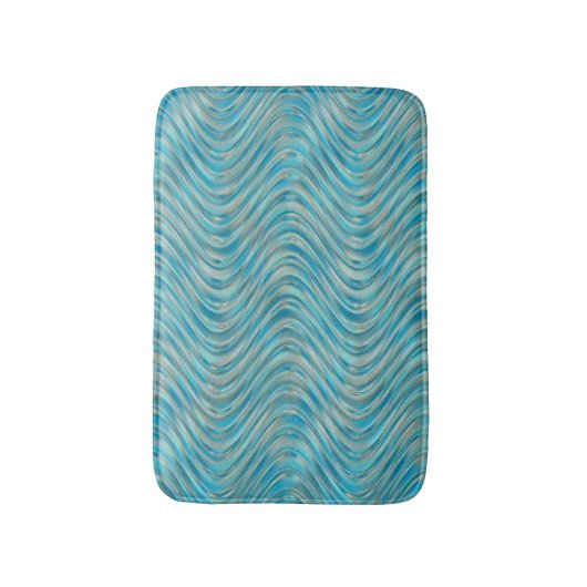 Aqua Turquoise Blue Taupe Curved Lines Pattern Badmat (Voorkant Verticaal)