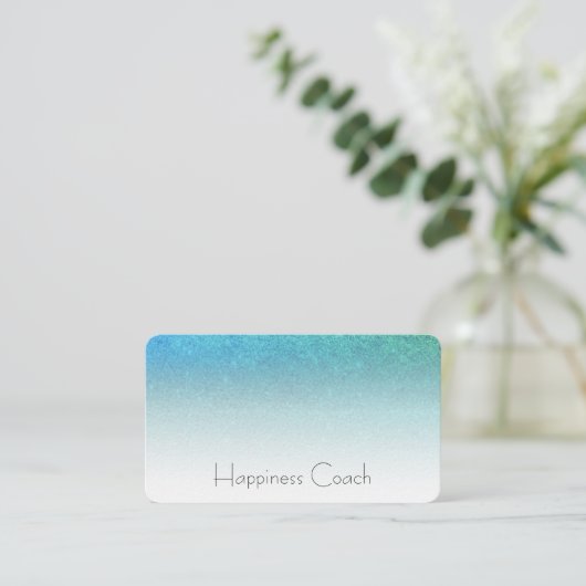 *~* AQUA TURQUOISE BLUE White Gradient Glitter Visitekaartje (Staand voorkant)