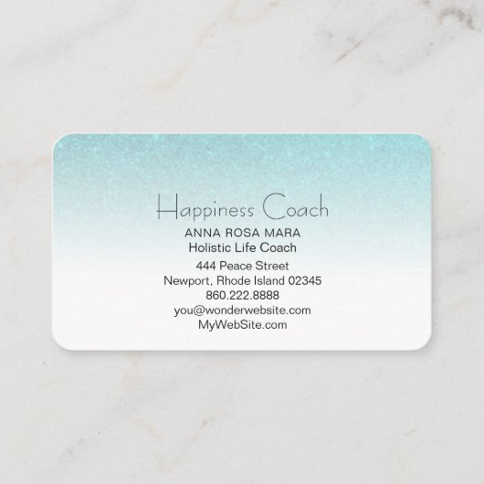 *~* AQUA TURQUOISE BLUE White Gradient Glitter Visitekaartje (Achterkant)