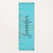 Aqua Turquoise Blue Wood Aangepast Yogamat (Voorkant)