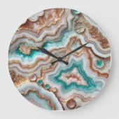 Aqua Turquoise Blush Pink Rose Gold Marble Patroon Grote Klok (Voorkant)
