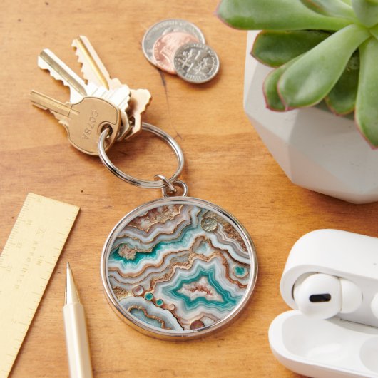 Aqua Turquoise Blush Roze Goud Marmer Sleutelhanger (Bureau)