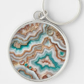 Aqua Turquoise Blush Roze Goud Marmer Sleutelhanger (Voorkant)