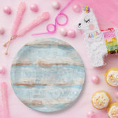 Aqua Turquoise Brown White Waterverf Stripes Art Papieren Bordje (Feest)