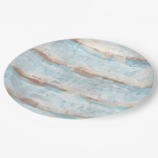 Aqua Turquoise Brown White Waterverf Stripes Art Papieren Bordje (Gekanteld)