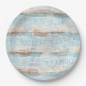 Aqua Turquoise Brown White Waterverf Stripes Art Papieren Bordje (Voorkant)