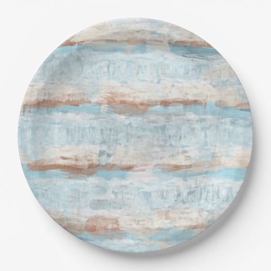 Aqua Turquoise Brown White Waterverf Stripes Art Papieren Bordje (Voorkant)