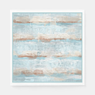Aqua Turquoise Brown White Waterverf Stripes Art Servet
