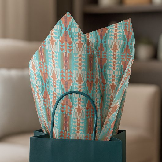 Aqua Turquoise Burnt Oranje Taupe Brown Mosaic Art Tissuepapier