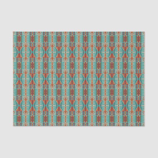 Aqua Turquoise Burnt Oranje Taupe Brown Mosaic Art Tissuepapier (Voorkant)