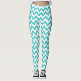Aqua Turquoise Chevron Pattern Leggings vrouwen