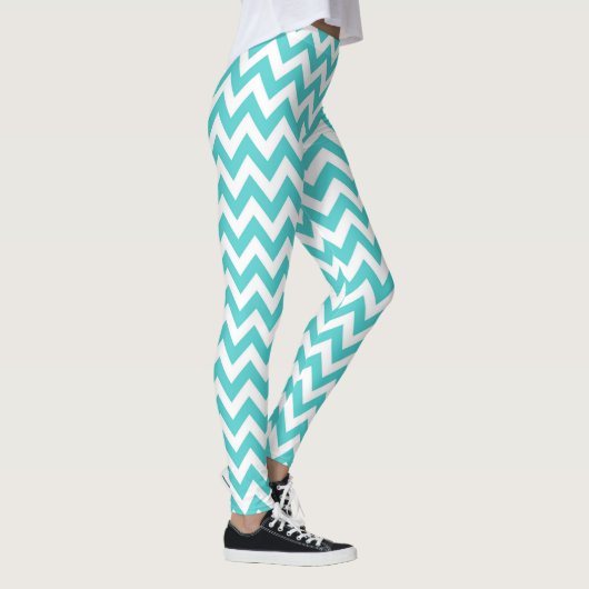 Aqua Turquoise Chevron Pattern Leggings vrouwen (Rechts)