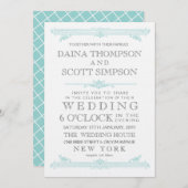  Aqua Turquoise Cross Hatch Wedding Invite Kaart (Voorkant / Achterkant)