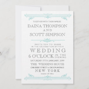 Aqua Turquoise Cross Hatch Wedding Invite Kaart