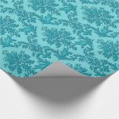 Aqua Turquoise Damask Wrapping Paper Cadeaupapier (Hoek)