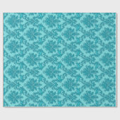 Aqua Turquoise Damask Wrapping Paper Cadeaupapier (Vlak)
