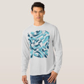 Aqua Turquoise Diagonale Verspreide Stukken Abstra T-shirt (Voorkant volledig)