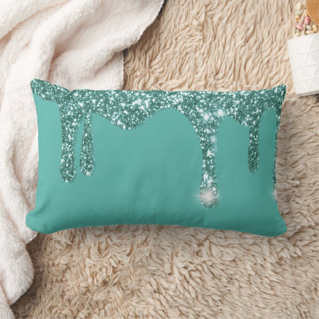 Aqua Turquoise Dripping Glitter Kussen (Deken)