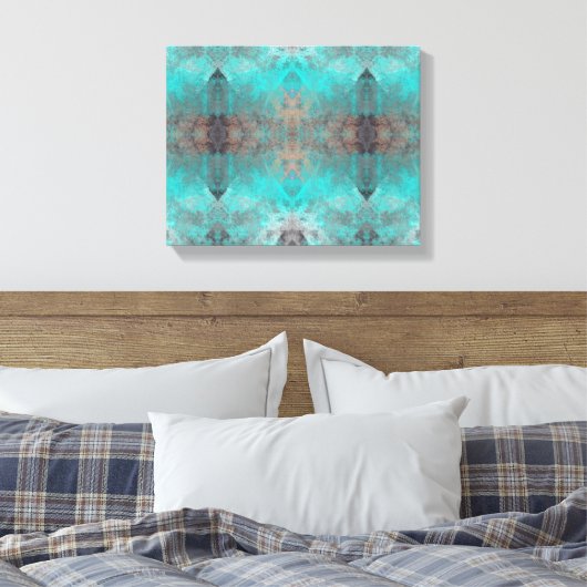 Aqua Turquoise en Grey Abstract Modern Stone look Canvas Afdruk (Insitu (Slaapkamer))
