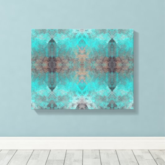 Aqua Turquoise en Grey Abstract Modern Stone look Canvas Afdruk (Insitu (Houten vloer))