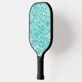 Aqua Turquoise en White Abstract Floral Hawaiian Pickleball Paddle (Links)